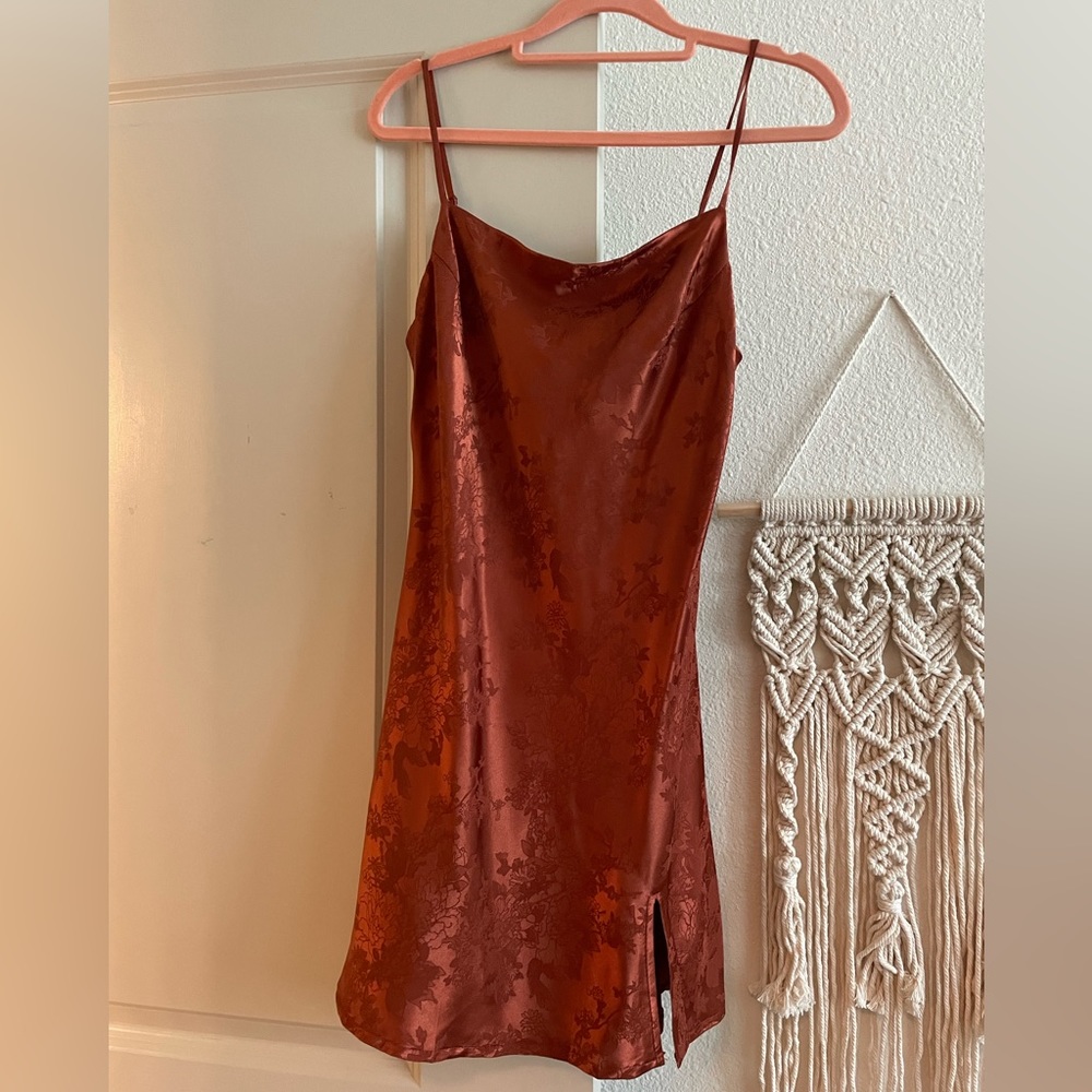 Princess Polly rust satin slip dress NWT